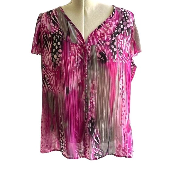 Lane Bryant Size 18/20 Women's Button Down Blouse  Pink/Gray Short Sleeve - Picture 2 of 7